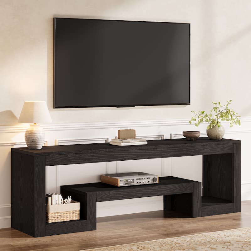 63'' TV Stand for 55/60/65-Inch TVs, Entertainment Center with Shelves - Black