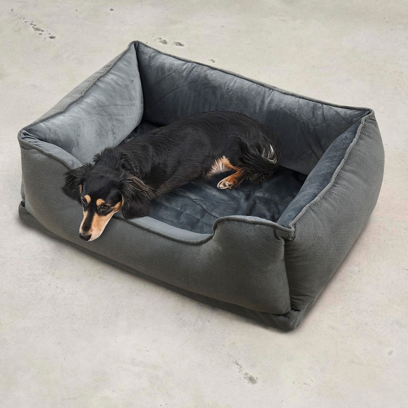 Textured Plush Rectangle Pet Bed - 33"x 24"x 11" - Grey