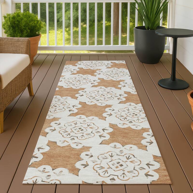 Machine Washable Indoor/ Outdoor Global Motif Chantille Rug - Copper - 2'3" x 7'6"
