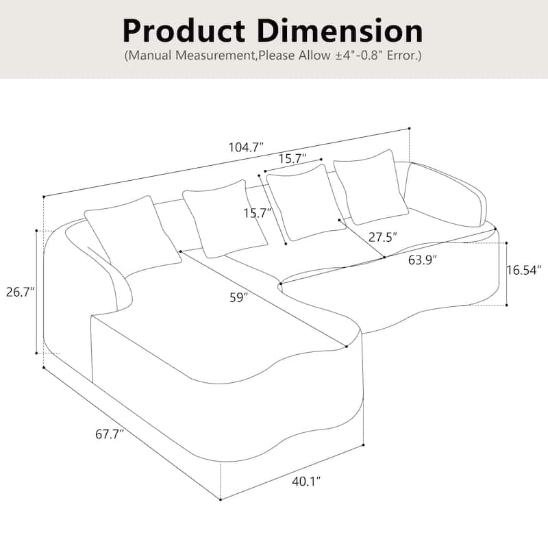 Full Compression L-Shape Chenille Sectional Sofa with Curved Chaise