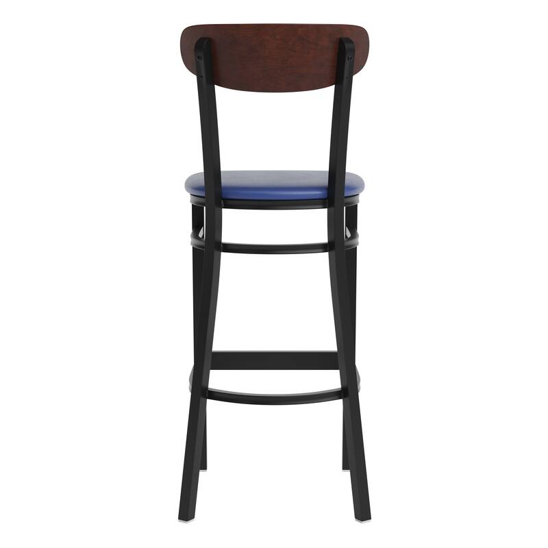 Commercial Metal Barstool with Wood Seat and Boomerang Back