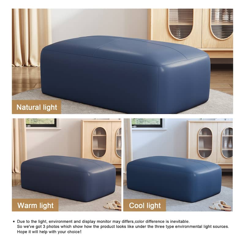UIXE Genuine Leather Ottoman, Upholstered Ottoman for Living Room