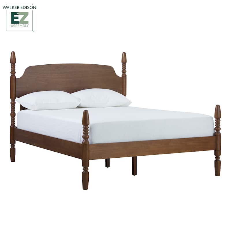Walker Edison Easy Assembly Solid Wood Queen Bed with Wood-Turning Detail