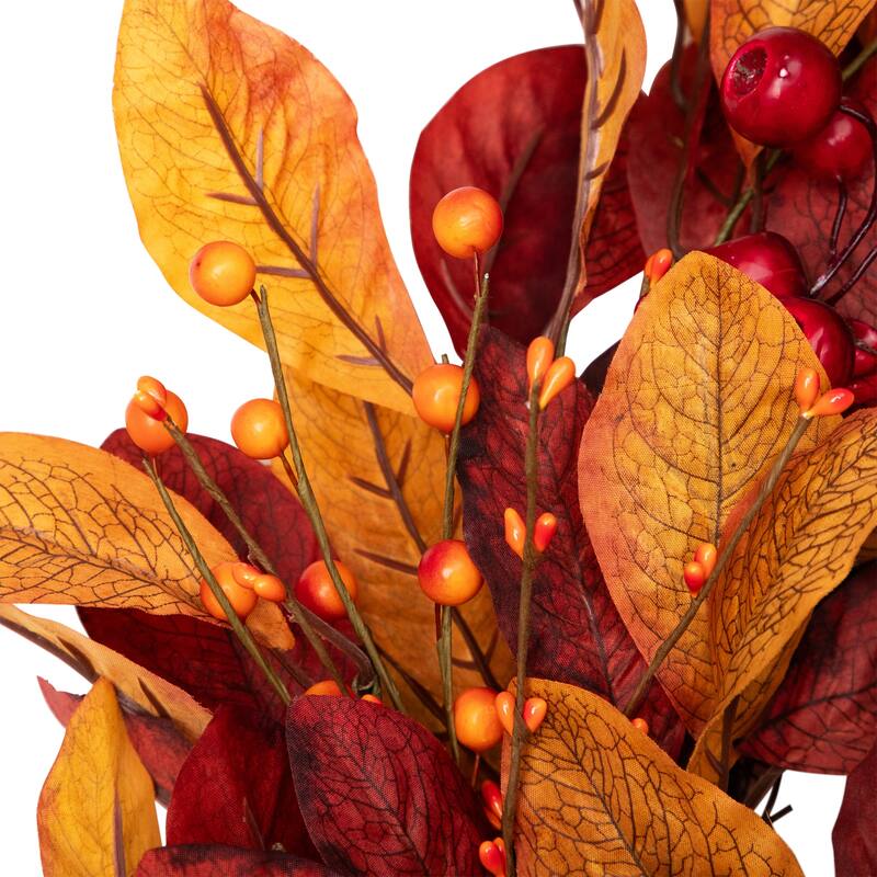Berries with Leaves Artificial Fall Harvest Twig Wreath, 24", Unlit