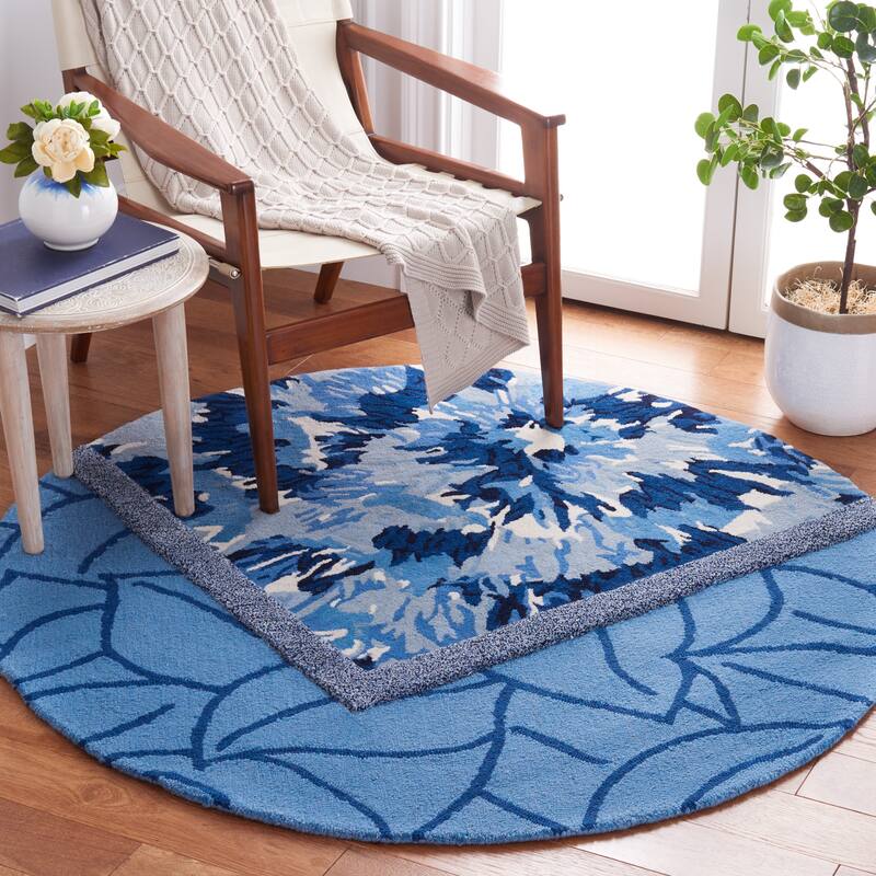SAFAVIEH Handmade Fifth Avenue Hitje Modern New Zealand Wool - 5' x 5' Round - Blue/Ivory - Round