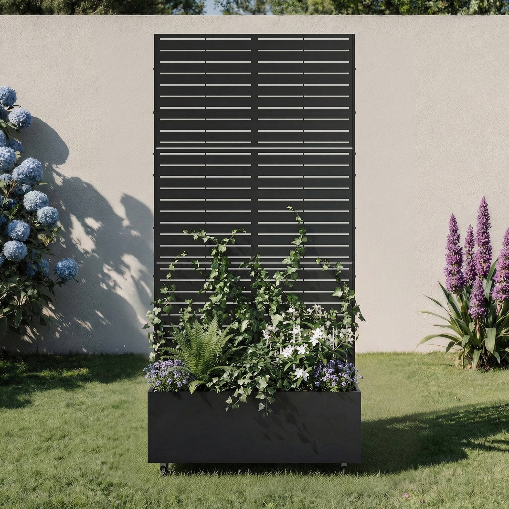 Outdoor Trellis Metal Privacy Fence Screen with Planter Box