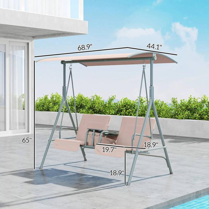 2-Seater Outdoor Porch Swing with Canopy and Table, Patio Swing Chair