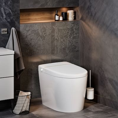 White Elongated Smart Toilet Bidet Tankless 1.27 GPF Foot Sensor Flushing, Warm Water and Dry, Remote Control