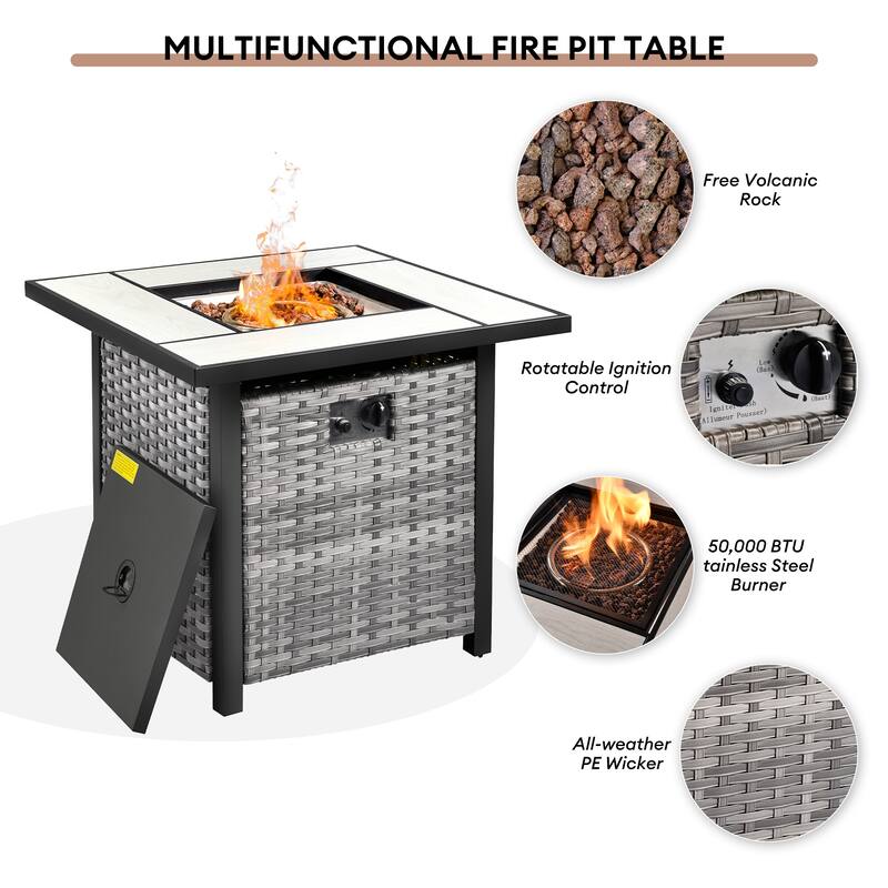 OVIOS 9-piece Patio Wicker Swivel Chair Set With 30" Fire Pit