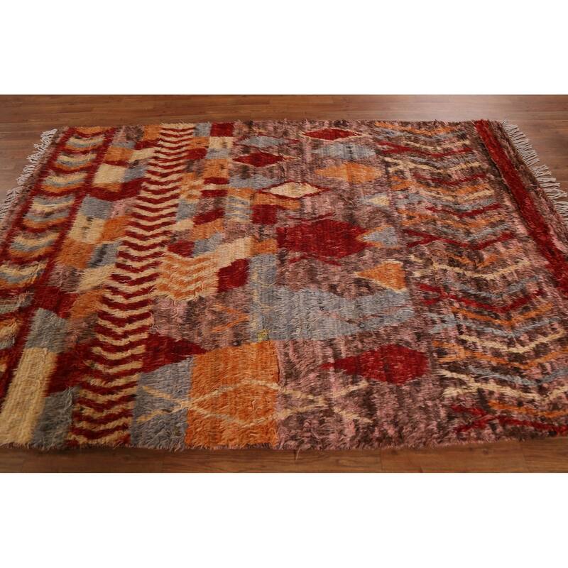 Hand Knotted Oriental 100% Wool Carpet Modern Tribal Pink Moroccan Area Rug - 7' 9'' X 5' 4''