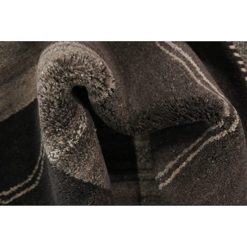 Hand Knotted Oriental 100% Wool Carpet Modern Geometric Greys & Charcoal Gabbeh Area Rug - 7' 9'' X 5' 8''