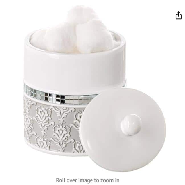 Creative Scents Mirror Damask Gray and White Qtip Holder - White /Grey - Grey /White