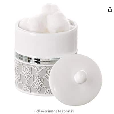 Creative Scents Mirror Damask Gray and White Qtip Holder - White /Grey - Grey /White