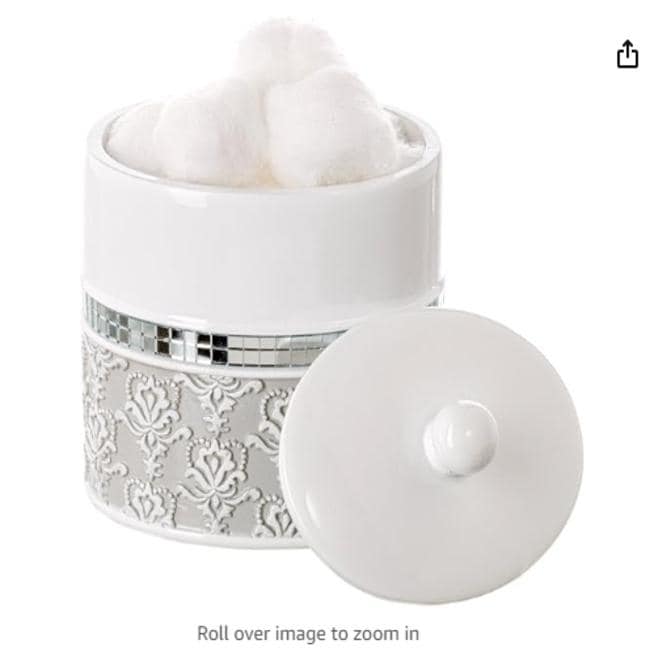 Creative Scents Mirror Damask Gray and White Qtip Holder - Grey - Grey