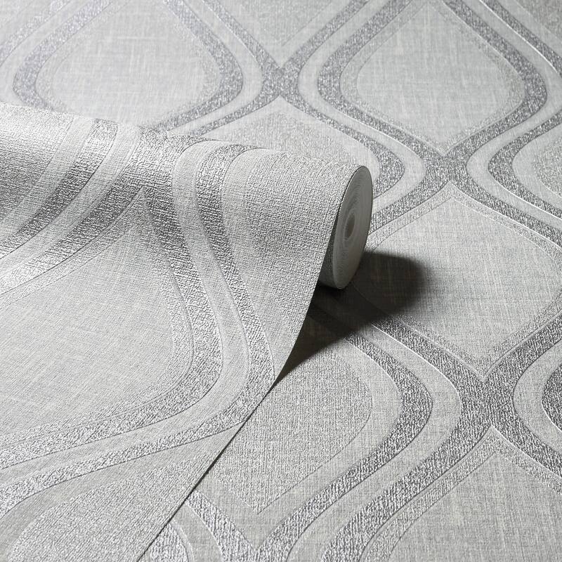 Curve Geometric Grey Heavyweight Vinyl Wallpaper - 20.8 in. W x 33ft L - Double Roll
