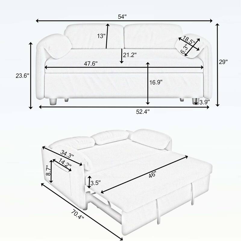 Sofa Centric Design: 54-Inch Sofa Bed with Dual Purpose - A Stylish Retractable Bed for Your Living Room