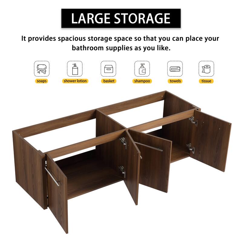 Modern 60 Inch Wall-Mounted Bathroom Vanity Base with Soft-Close Doors, No Sink Included