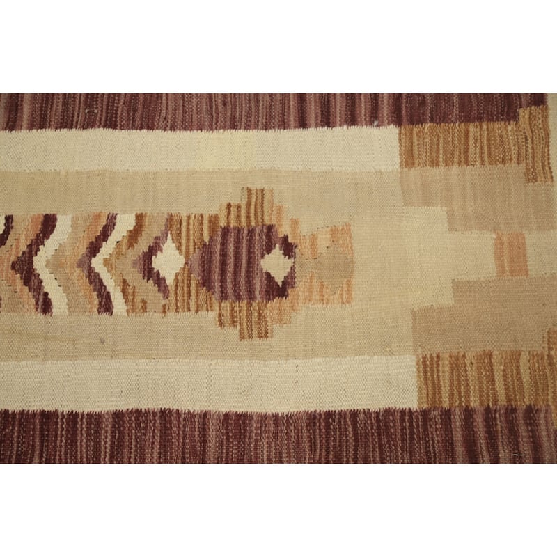 Hand Woven Oriental 100% Wool Carpet Southwestern Tribal Beige & Ivories Kilim Runner Rug - 5' 9'' X 2' 0''
