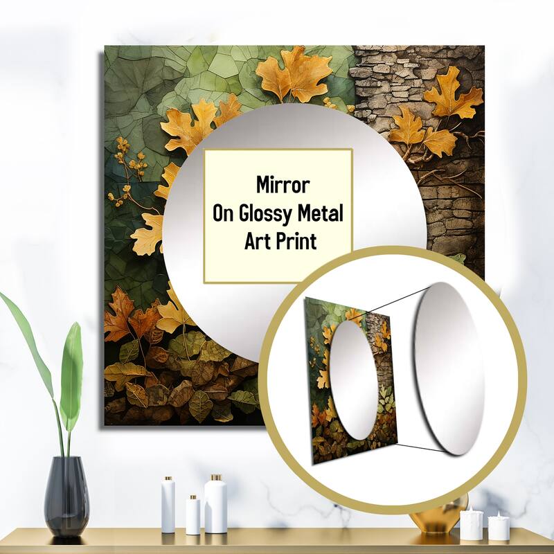 Designart "Green Oak Tree Whispers Of History IV" Tree Oak Wall Mirror - Floral Square Mirror For Bathroom