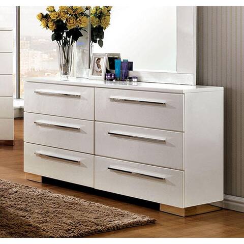 6 Drawers Wooden Dresser, Glossy White