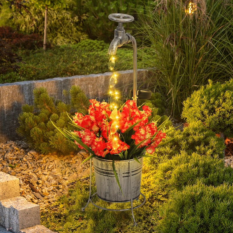 Solar Shower Garden Art Light Decoration LED Fairy Lights with Planter - C