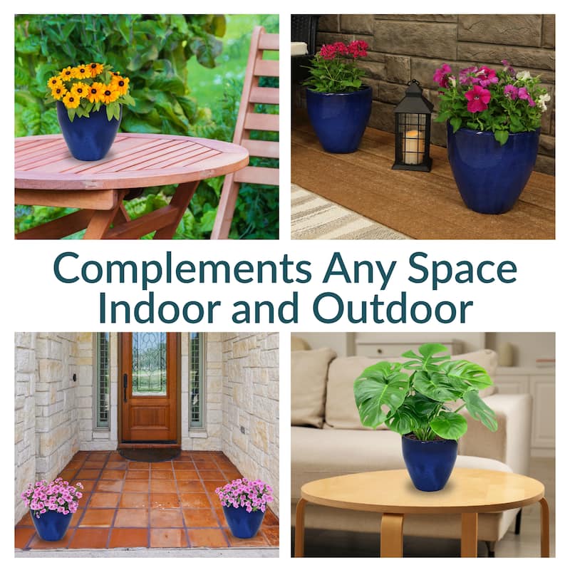 Sunnydaze Glazed Ceramic Planter with Drainage Holes - Set of 2