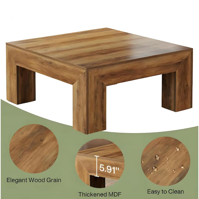Square Coffee Table with Storage, Wood Dining Table Cocktail Table, Large Center Table for Living Room