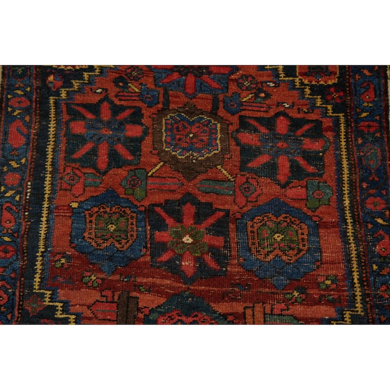 Hand Knotted Oriental 100% Wool Carpet Traditional Geometric Navy Blue & Blues Bidjar Runner Rug - 17' 7'' X 3' 10''