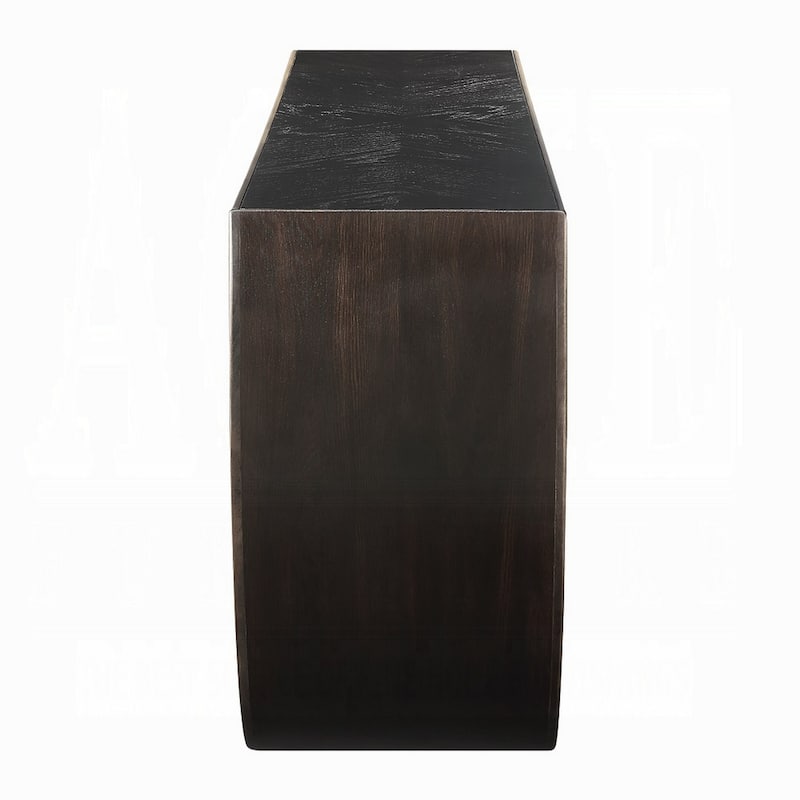 Riza Console Table, Half Moon Wood Frame Black, Gold Finish, 70 Inch