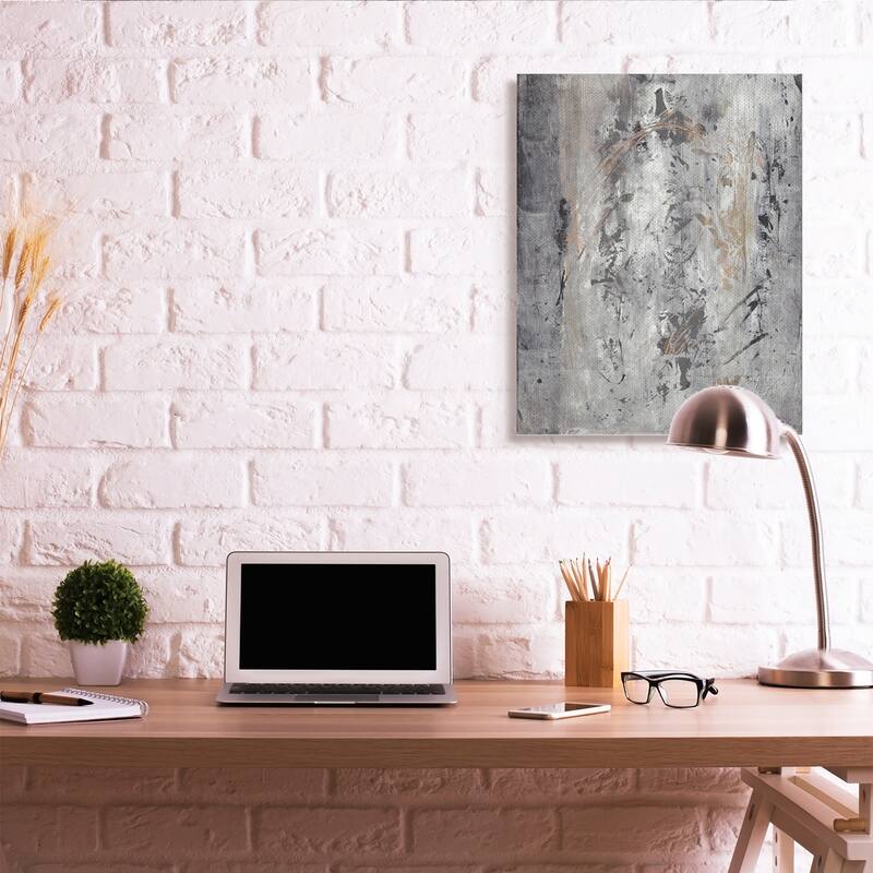 Stupell Ancient Brush Stroke Abstract Black Brown Grey Canvas Wall Art