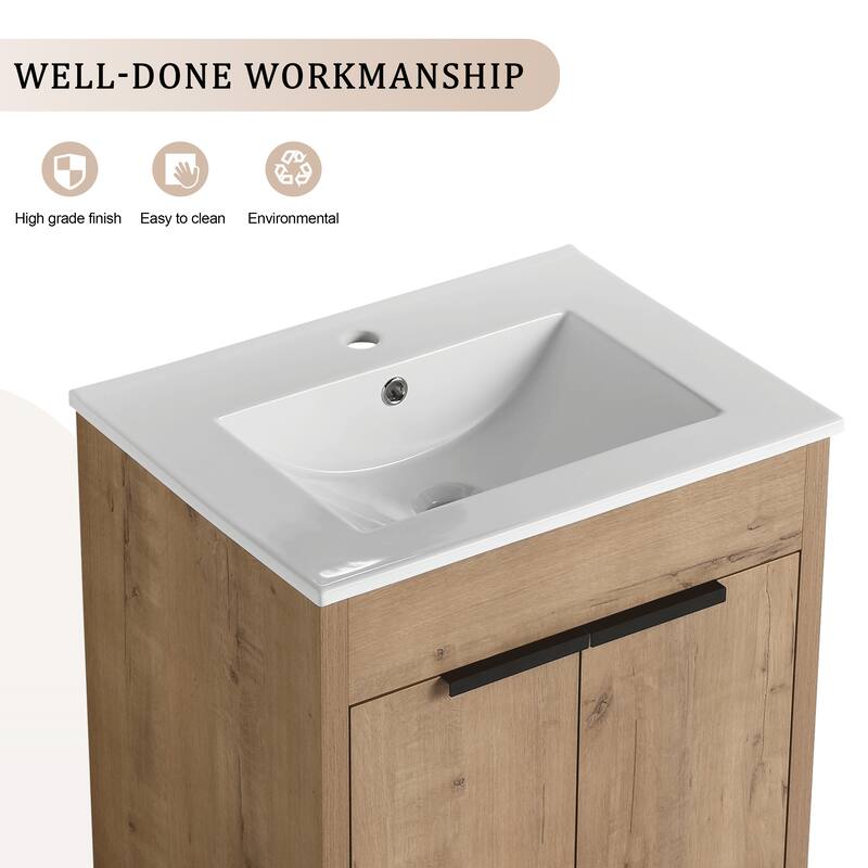 GDFStudio - Lennox Modern Freestanding Bathroom Vanity with White Ceramic Sink and Soft-Close Doors