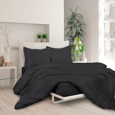 Royale Black Duvet Cover Full Size - 3 Piece Double Brushed Duvet Covers set with Button Closure & Corner Ties
