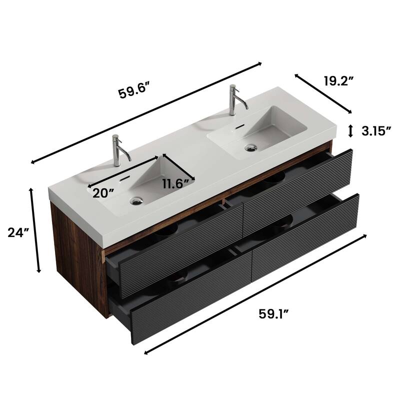GDFStudio - Grace Floating Bathroom Vanity with Solid Surface Sink and Soft-Close Storage