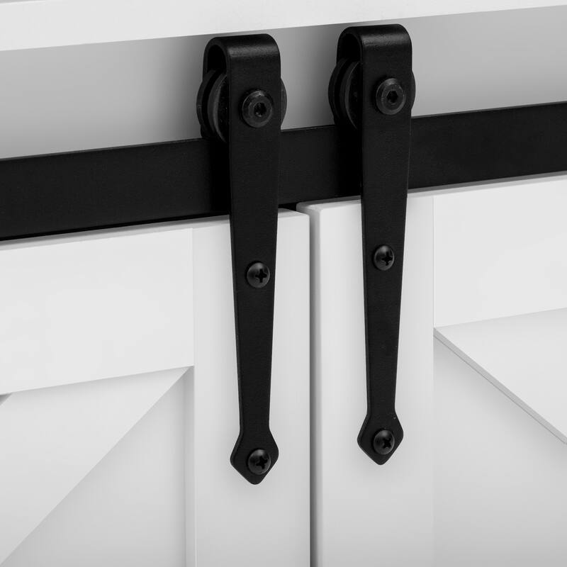 Buffet Cabinet with Sliding Barn Door and Mesh Panels, Open Storage