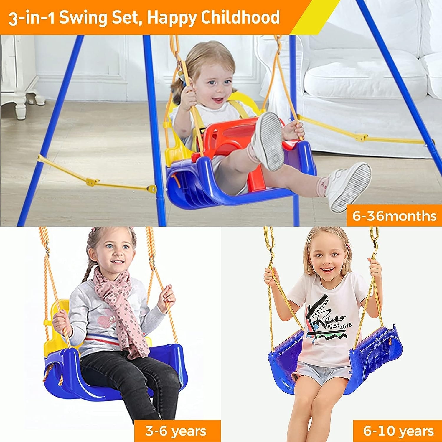 FUNLIO 3 in 1 Swing Set for Toddler with 4 Sandbags Heavy Duty Kid Swing Set
