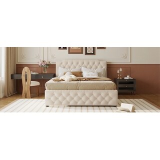 Chic Upholstered Platform Bed with Twin Trundle and USB Ports for Comfortable Sleep