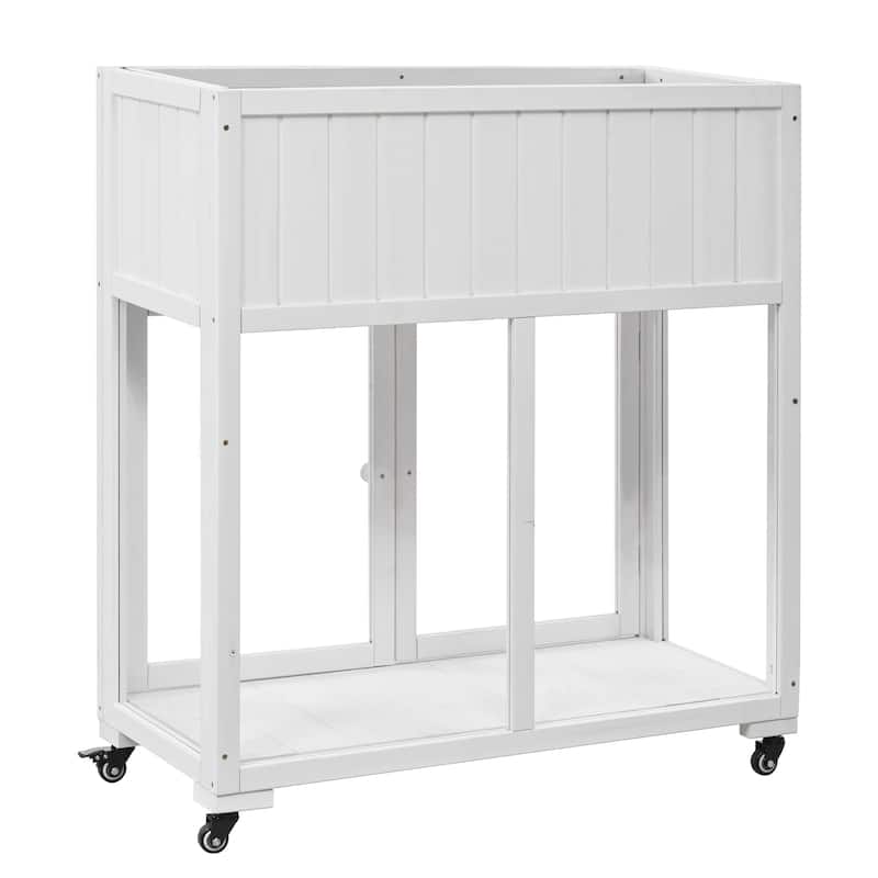 Modern Wood Cold Frame Elevated Garden Bed with 2 Doors Drainage Hole Wheels and Liner, for Indoor Outdoor - 8' x 10'