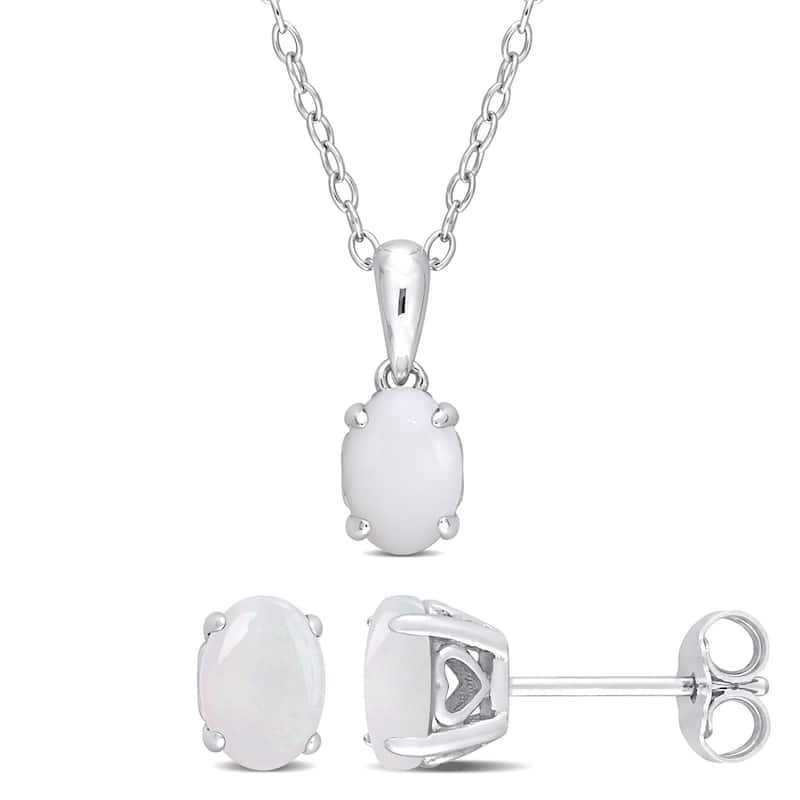 Miadora 1 2/5ct TGW Oval Opal 2-Piece Set of Necklace and Earrings Sterling Silver