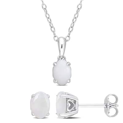 Miadora 1 2/5ct TGW Oval Opal 2-Piece Set of Necklace and Earrings Sterling Silver