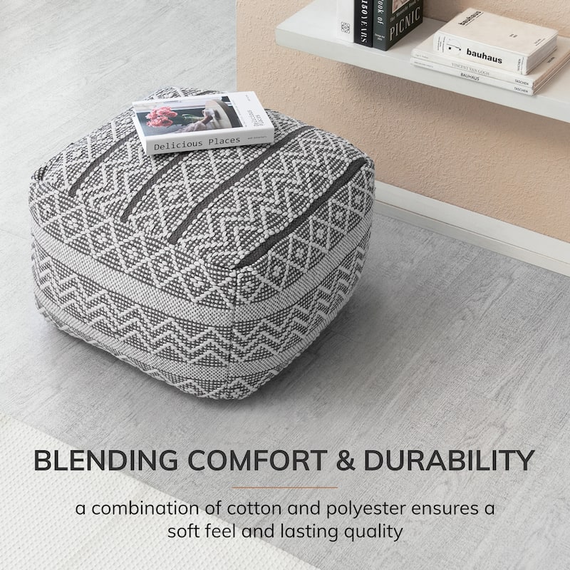 Jani Chouteau 22-inch Square Pouf Ottoman - Handmade Footrest for Living Room, Bedroom, Nursery