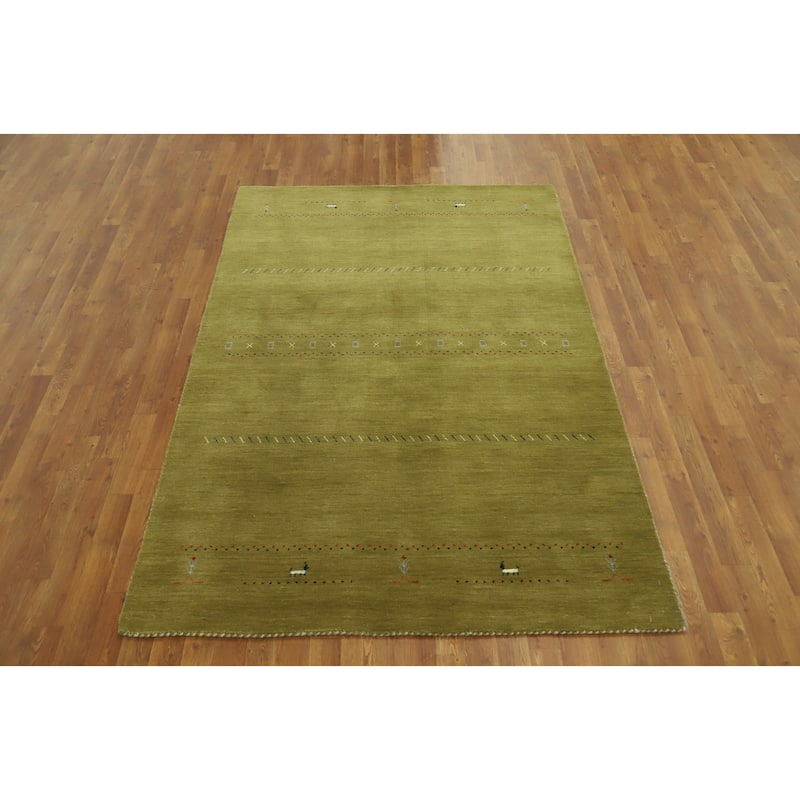 Hand Knotted Oriental 100% Wool Carpet Tribal Animal Pictorial Green Gabbeh Area Rug - 7' 9'' X 5' 0''