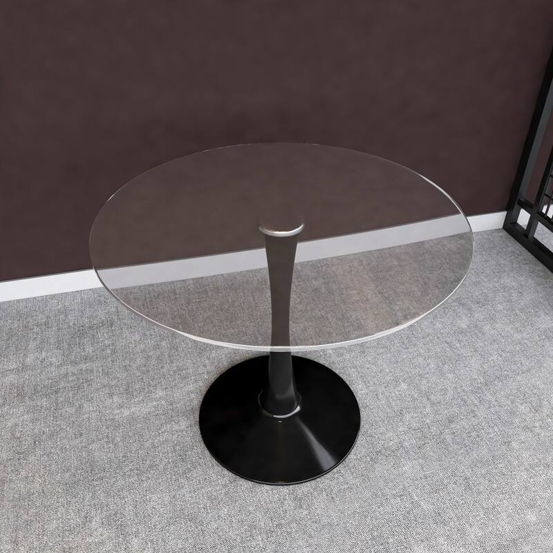 Bristol Modern Contemporary Round Dining Table with Glass Top and Steel Pedestal Base for Kitchen and Dining Room