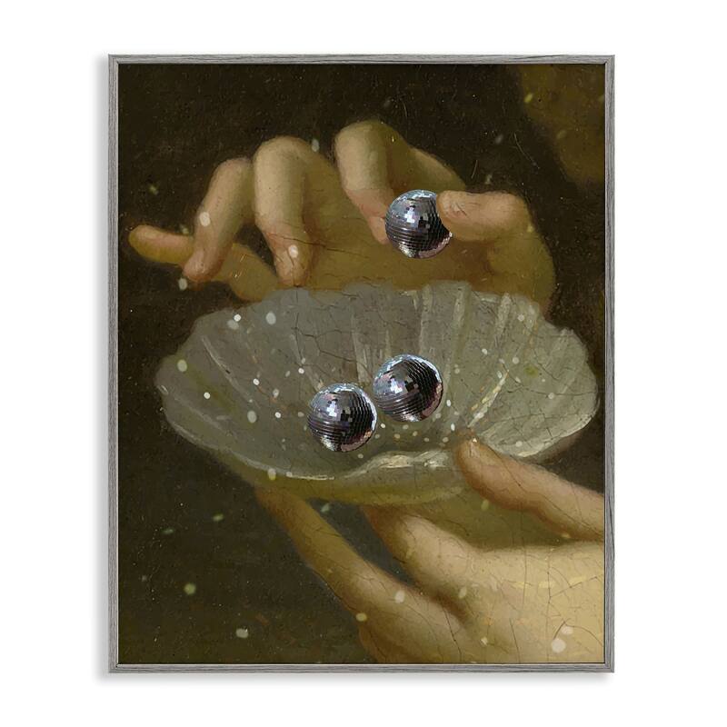 Stupell Classic Disco Clam Pearls Framed Giclee Art Design By Lil' Rue - 11 x 14 - Grey