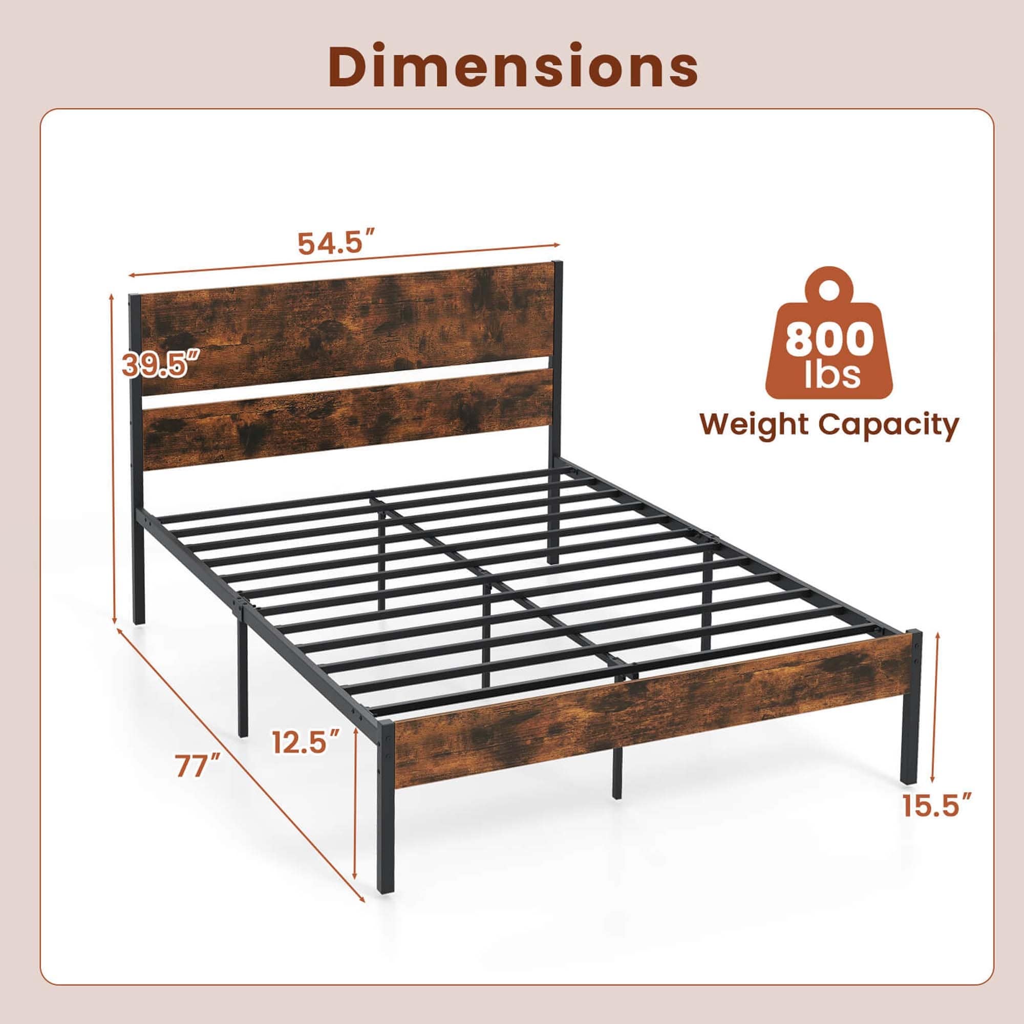 Twin/Full/Queen/King Size Metal Platform Bed Frame w/ Headboard