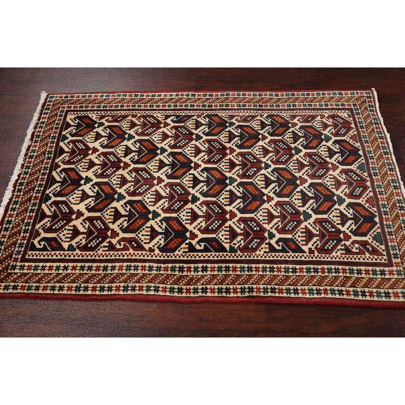 Vegetable Dye Geometric Sirjan Persian Area Rug Handmade Wool Carpet - 3'1" x 4'9"