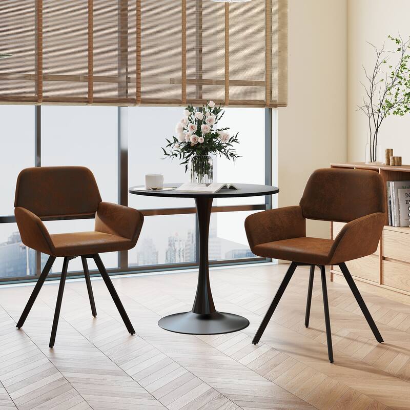 Homy Casa 3-Piece Modern Dining Set with Round Pedestal Table and Upholstered Armchairs