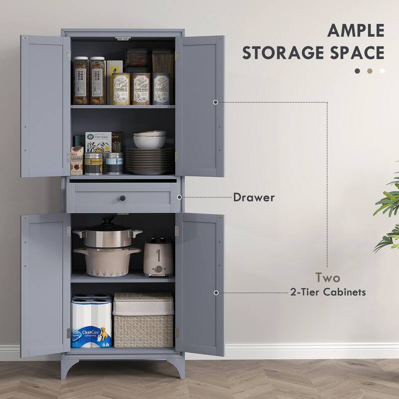 HOMCOM 67" Freestanding Kitchen Pantry, 4-Door Storage Cabinet