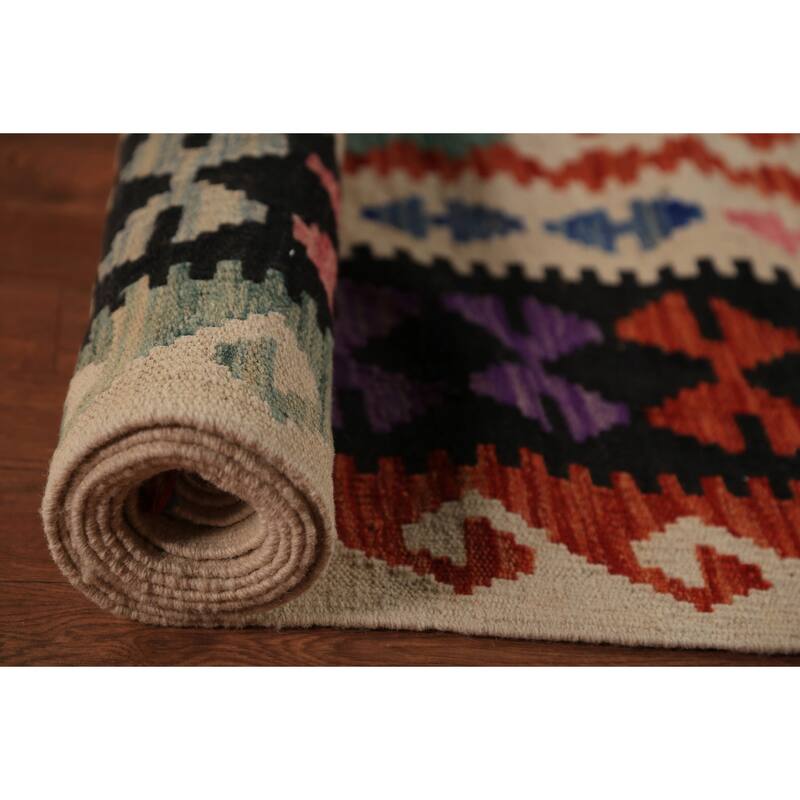 All-Over Geometric Kilim Oriental Large Rug Flatweave Wool Carpet - 10'1"x 15'11"