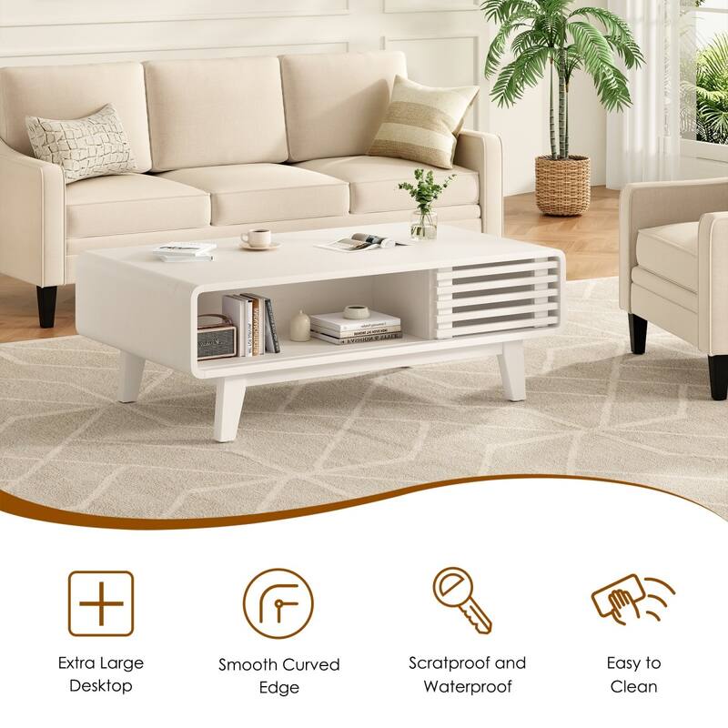 43.3" Mid-Century Farmhouse Wood Coffee Table with Storage