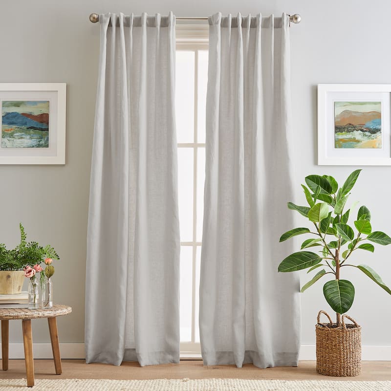 100% Linen Back Tab Lined Curtain Panel Pair